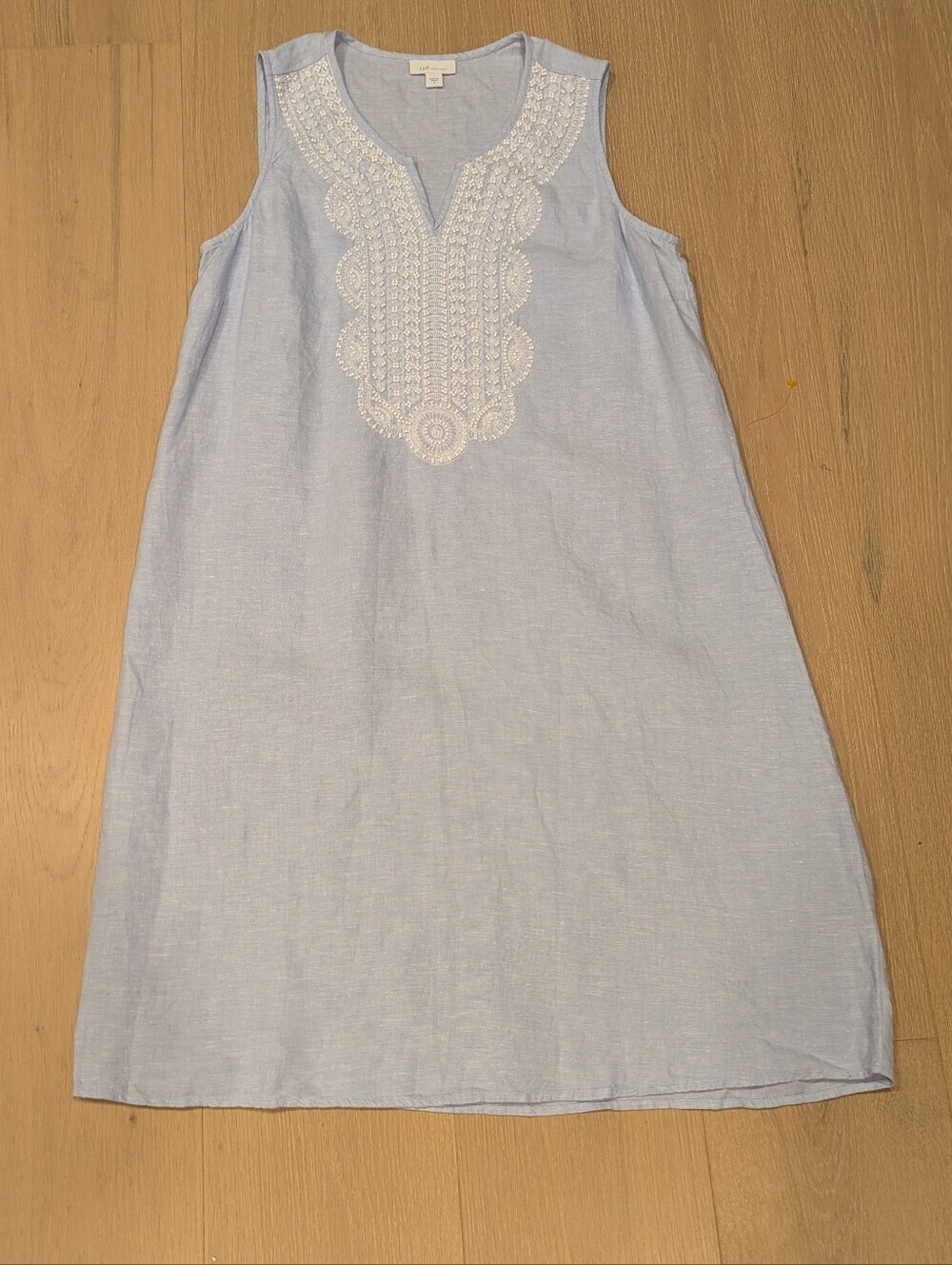 Light Blue Sleeveless Embroidered Linen Dress